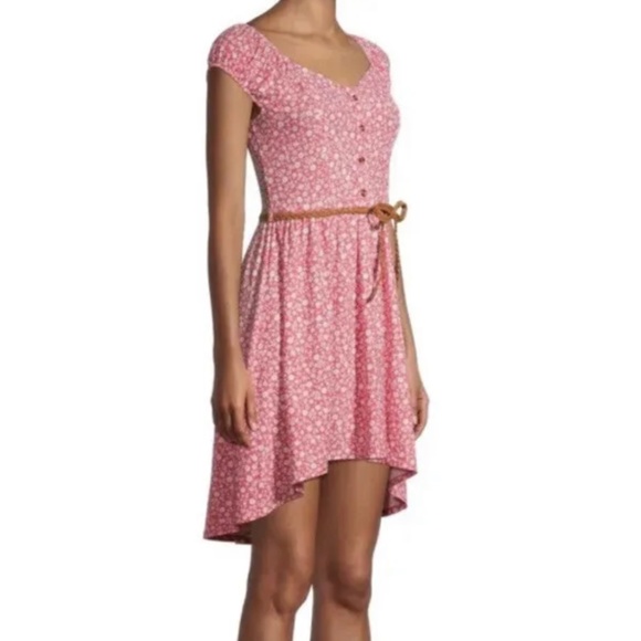 No Boundaries Jrs Peasant Pink Combo Dress With Belt XS (1) - Picture 2 of 9